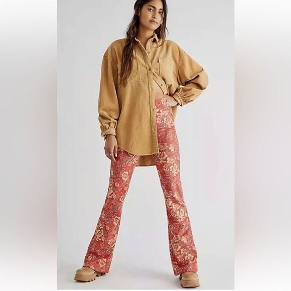 Free People House Party Printed Vegan Suede Flare Leg Pants - Picture 1 of 9